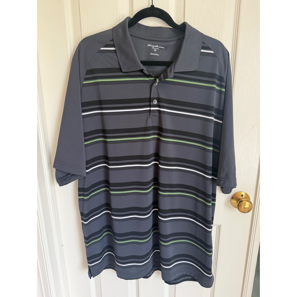 Tommy Armour Mens XXL Dri-Logic Golf Polo Shirt‎ Grey Striped Performance